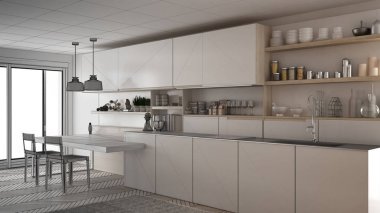 Tamamlanmamış proje minimalist modern mutfak ahşap de ile