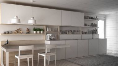 Tamamlanmamış proje minimalist modern mutfak ahşap de ile