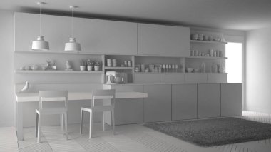 Ben beyaz minimalist modern mutfak, toplam tamamlanmamış proje
