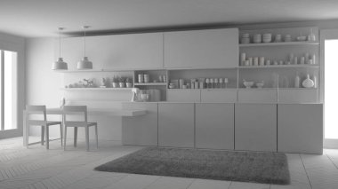 Ben beyaz minimalist modern mutfak, toplam tamamlanmamış proje