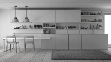 Tamamlanmamış proje minimalist modern mutfak ahşap de ile