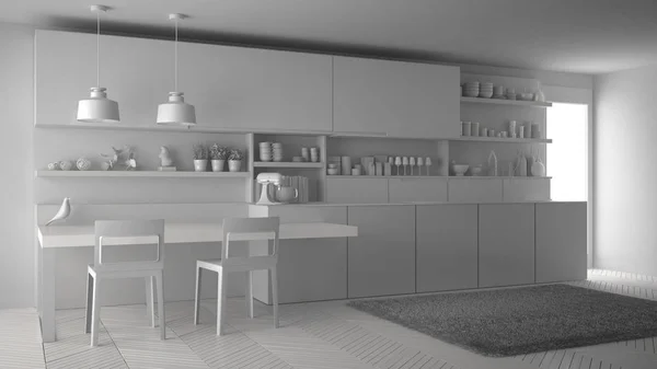 Projeto inacabado de cozinha moderna minimalista, total branco i — Fotografia de Stock