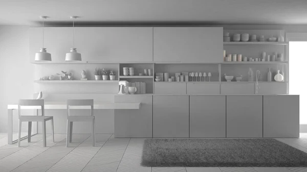 Proyek yang belum selesai dari dapur modern minimalistik, total putih i — Stok Foto