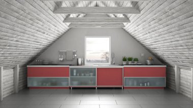 Scandinavia endüstriyel mutfak, çatı asma kat, çatı architectur