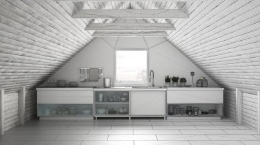 İskandinavya endüstriyel mutfak, çatı mezza tamamlanmamış proje