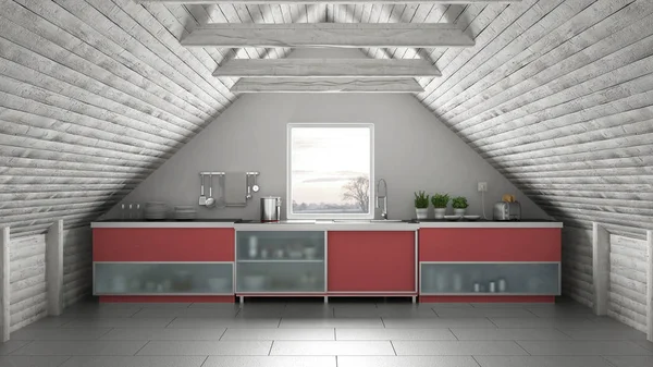 Scandinavia endüstriyel mutfak, çatı asma kat, çatı architectur