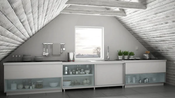 İskandinav endüstriyel mutfak, çatı asma kat, çatı architectu