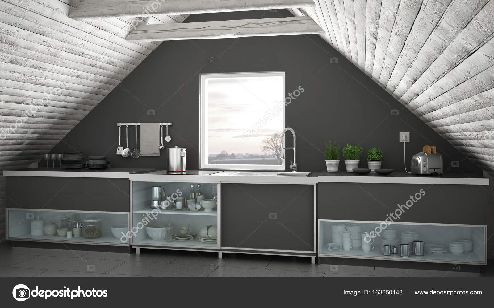 Escandinava Cozinha Industrial Mezanino Do Loft Telhado Architectu Escandinava Cozinha Industrial Mezanino Do Loft Telhado Architectu