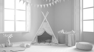 Çocuk Odası Mobilya, halı ve on toplam beyaz proje