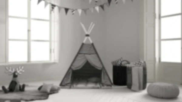 Fond flou design intérieur, chambre d'enfant avec mobilier, carpe — Photo