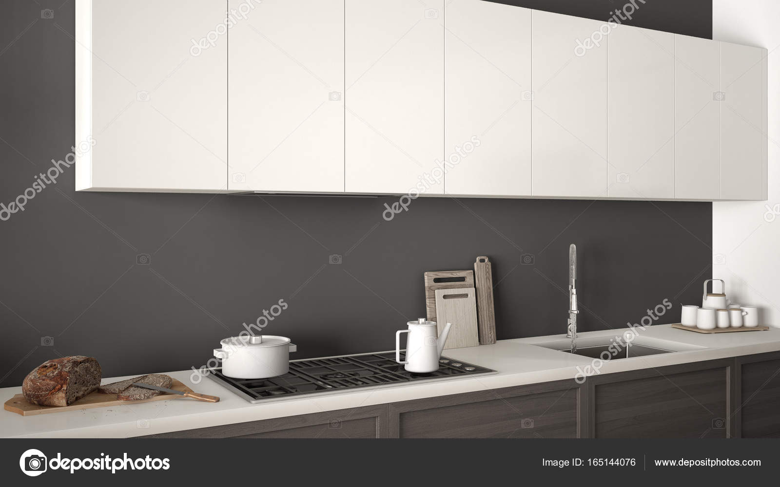Cozinha Moderna Com Detalhes De Madeira Perto Acima Mini Branco E Cozinha Moderna Com Detalhes De Madeira Perto Acima Mini Branco E
