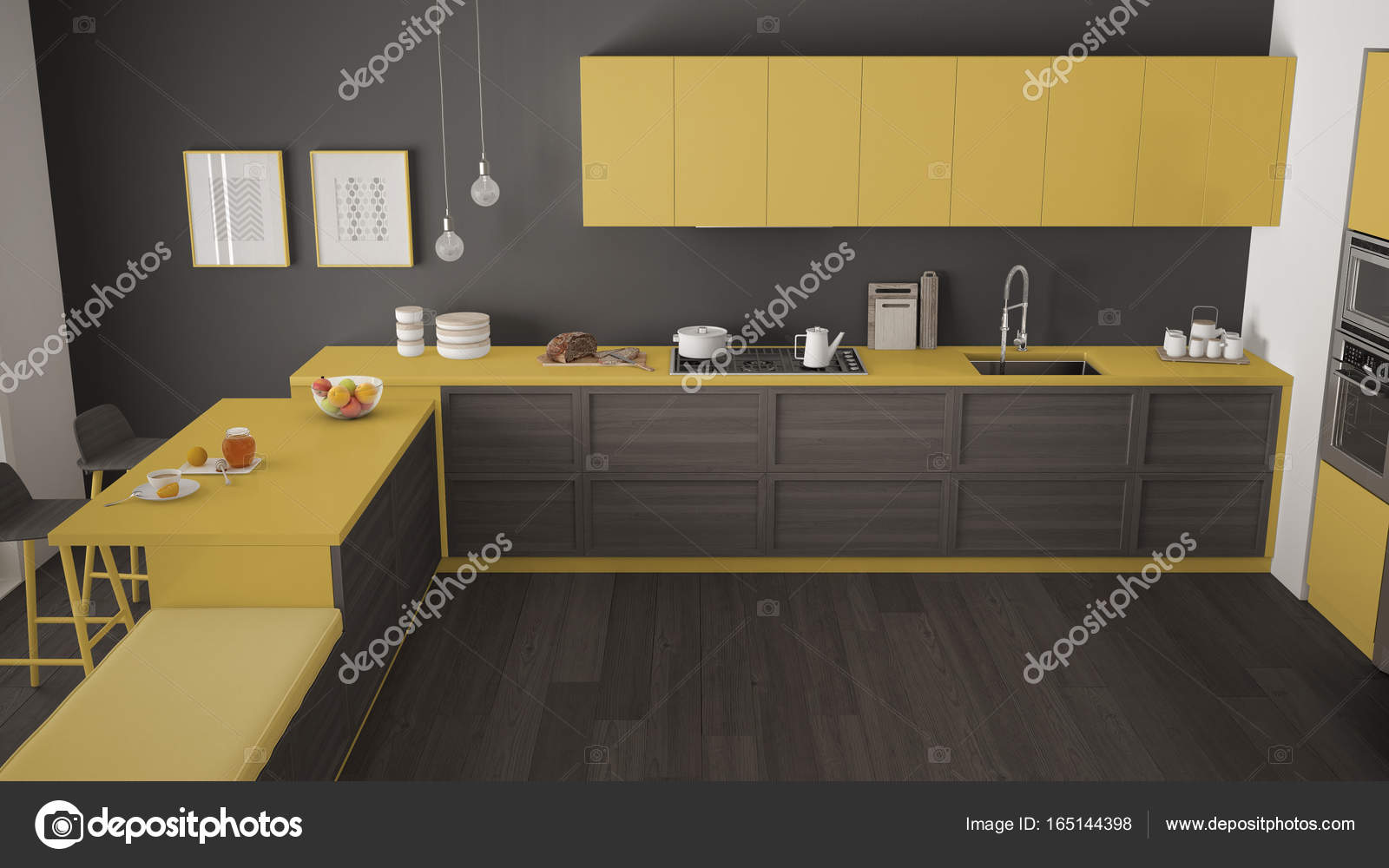 Cucina moderna con dettagli in legno e pavimento in parquet ... Cucina moderna con dettagli in legno e pavimento in parquet ...