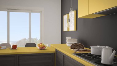 Modern mutfak ahşap detaylar ve parke zemin, sağlıklı br