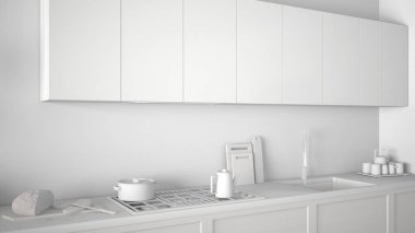 Modern mutfak ahşap detayları ile toplam beyaz projeyi kapatma 