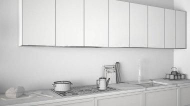 Modern mutfak ahşap detayları ile tamamlanmamış proje u kapatın