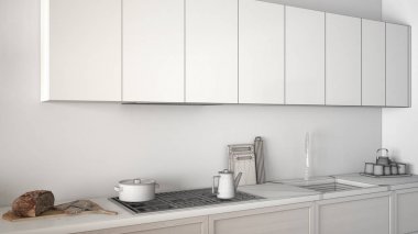 Modern mutfak ahşap detayları ile tamamlanmamış proje u kapatın