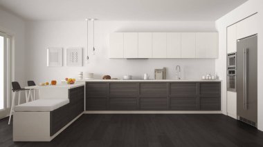 Klasik modern mutfak ahşap detaylar ve parke zemin, mi