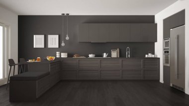 Klasik modern mutfak ahşap detaylar ve parke zemin, mi