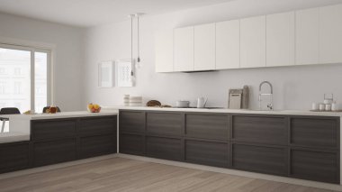 Ahşap detaylar ve parke zemin, minimalis ile klasik mutfak