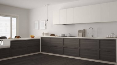 Ahşap detaylar ve parke zemin, minimalis ile klasik mutfak