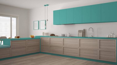 Ahşap detaylar ve parke zemin, minimalis ile klasik mutfak