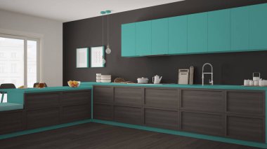 Ahşap detaylar ve parke zemin, minimalis ile klasik mutfak