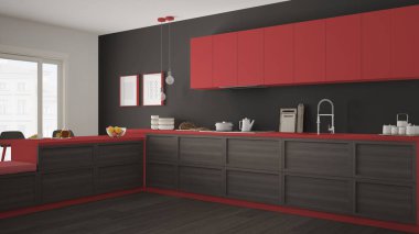 Ahşap detaylar ve parke zemin, minimalis ile klasik mutfak