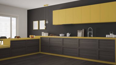 Ahşap detaylar ve parke zemin, minimalis ile klasik mutfak