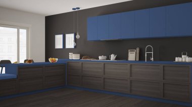 Ahşap detaylar ve parke zemin, minimalis ile klasik mutfak