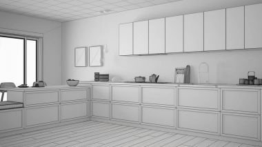 Klasik mutfak ahşap detayları ve pa ile tamamlanmamış proje