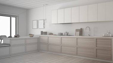 Klasik mutfak ahşap detayları ve pa ile tamamlanmamış proje