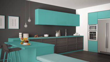 Ahşap detaylar ve parke zemin, sağlıklı b ile klasik mutfak