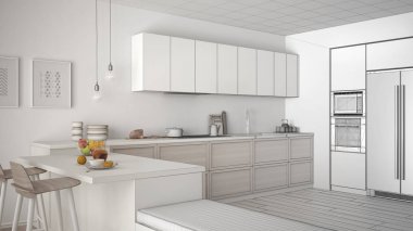 Klasik mutfak ahşap detayları ve pa ile tamamlanmamış proje