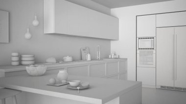 Klasik mutfak, sağlıklı kahvaltı, ikilik toplam beyaz proje