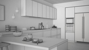 Klasik mutfak ahşap detayları ve pa ile tamamlanmamış proje