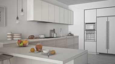 Klasik mutfak ahşap detayları ve pa ile tamamlanmamış proje