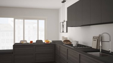 Modern mutfak ahşap detaylar ve parke zemin, sağlıklı br