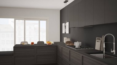 Modern mutfak ahşap detaylar ve parke zemin, sağlıklı br