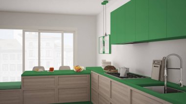 Modern mutfak ahşap detaylar ve parke zemin, sağlıklı br