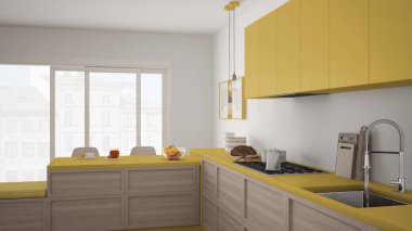 Modern mutfak ahşap detaylar ve parke zemin, sağlıklı br