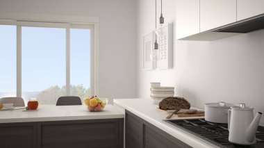 Modern mutfak ahşap detaylar ve parke zemin, sağlıklı br