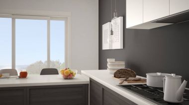 Modern mutfak ahşap detaylar ve parke zemin, sağlıklı br