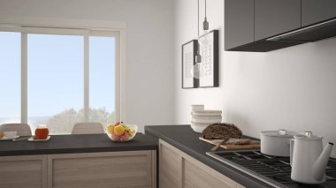 Modern mutfak ahşap detaylar ve parke zemin, sağlıklı br