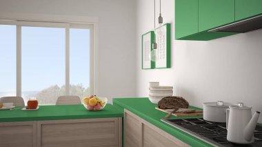 Modern mutfak ahşap detaylar ve parke zemin, sağlıklı br