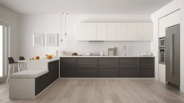 Dapur modern klasik dengan rincian kayu dan lantai parket, mi — Stok Foto