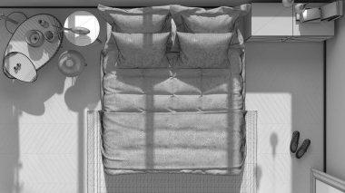 Tamamlanmamış projenin renkli modern yatak odası en iyi görmek, mimar