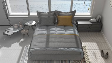 Renkli modern yatak odası büyük panoramik tamamlanmamış proje 