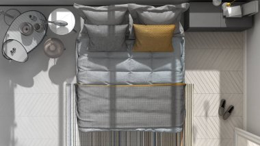 Tamamlanmamış projenin renkli modern yatak odası en iyi görmek, mimar