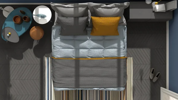 Modern yatak odası en iyi görünüm, balıksırtı parke zemin, renkli kemer