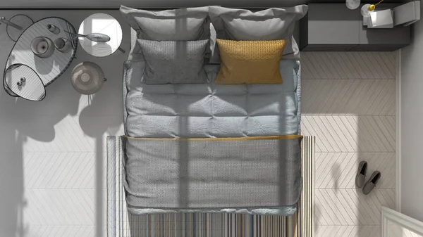 Tamamlanmamış projenin renkli modern yatak odası en iyi görmek, mimar